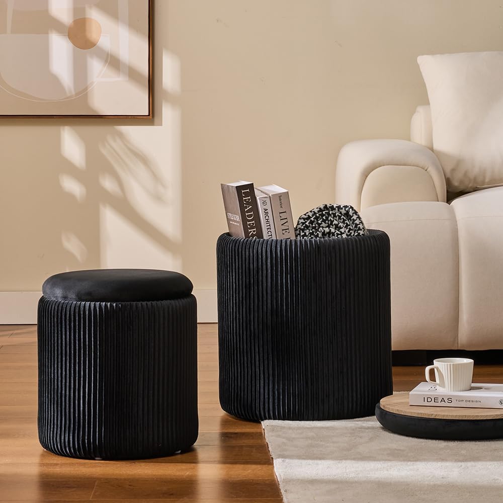 Round Storage Ottoman Set of 2
