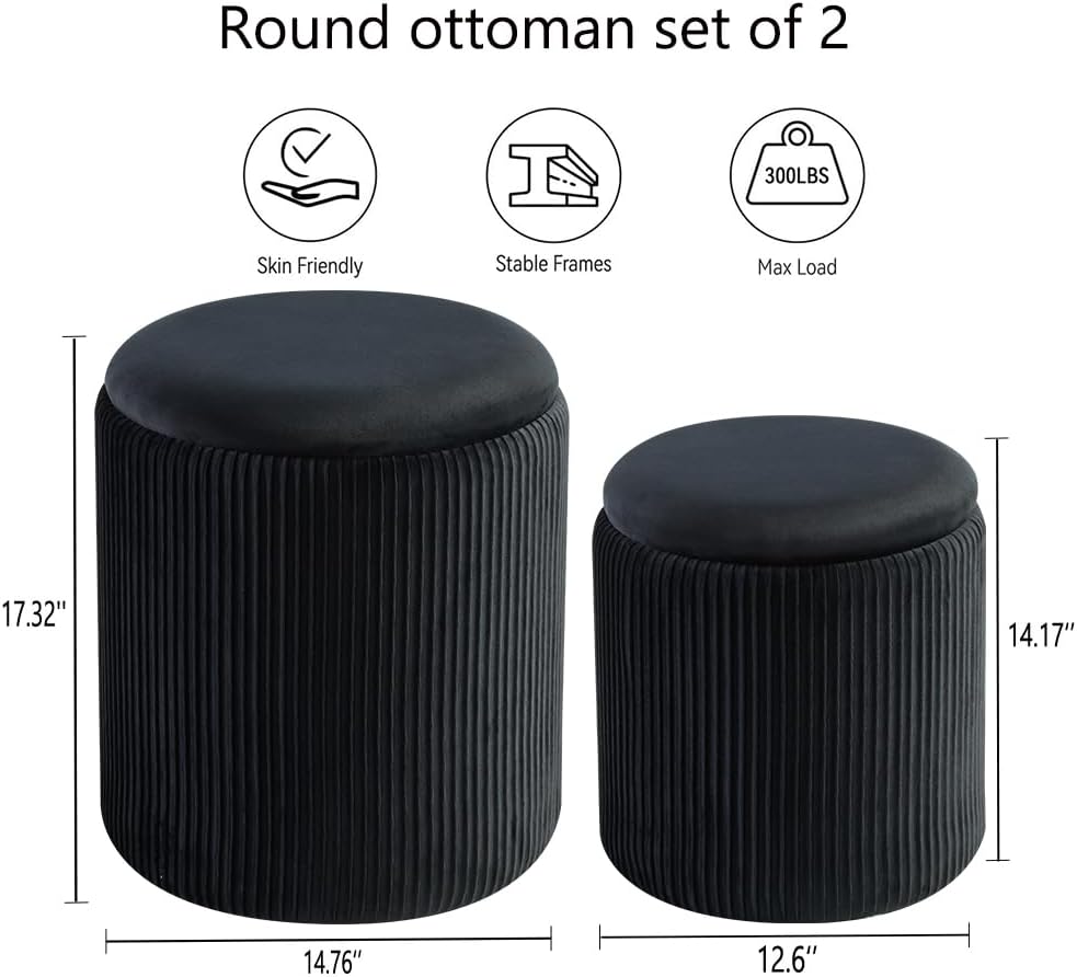 Round Storage Ottoman Set of 2