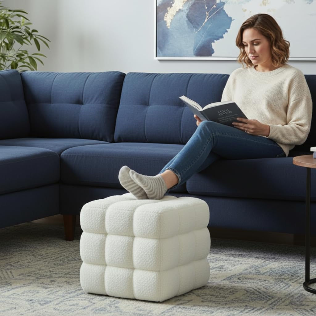White Sherpa Square Ottoman