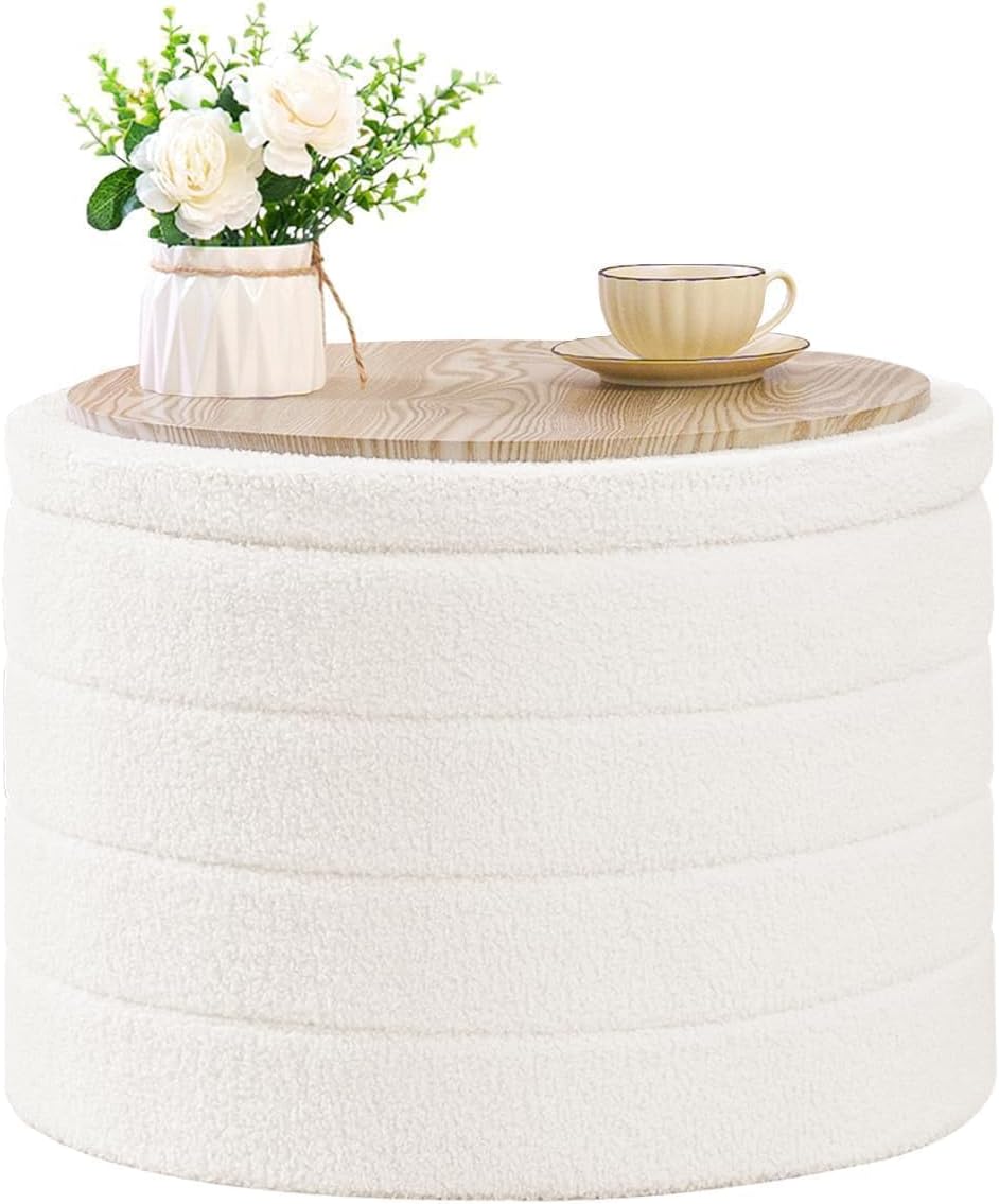 B FSOBEIIALEO Round Sherpa Storage Ottoman