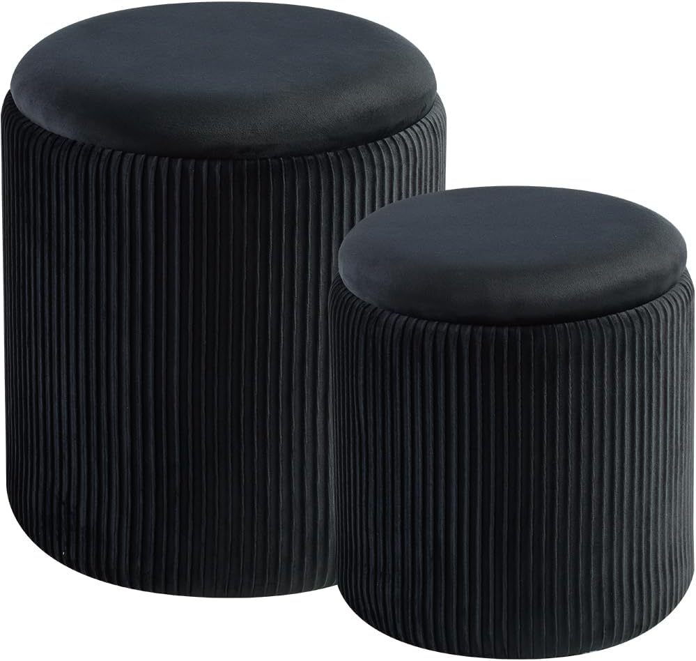 Round Storage Ottoman Set of 2