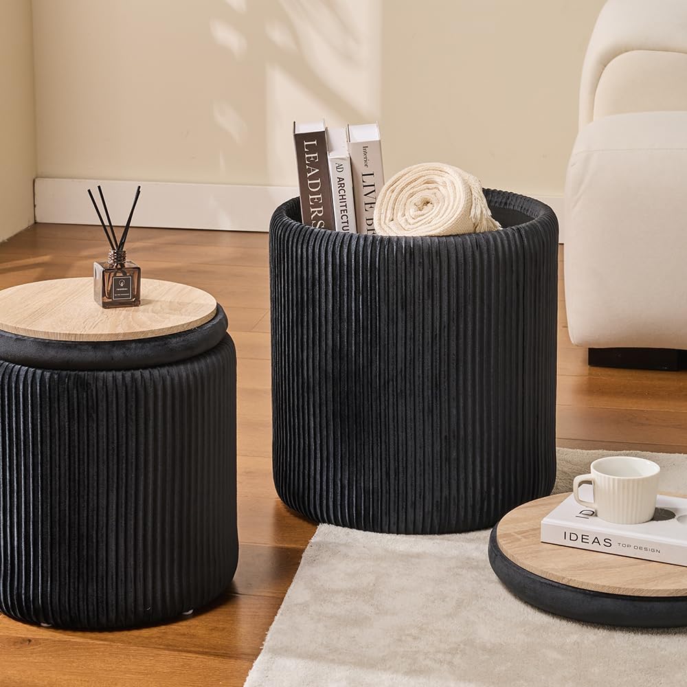 Round Storage Ottoman Set of 2