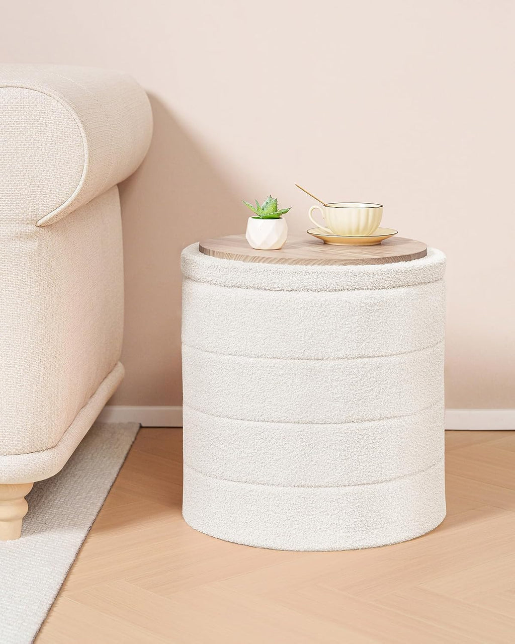 B FSOBEIIALEO Round Sherpa Storage Ottoman