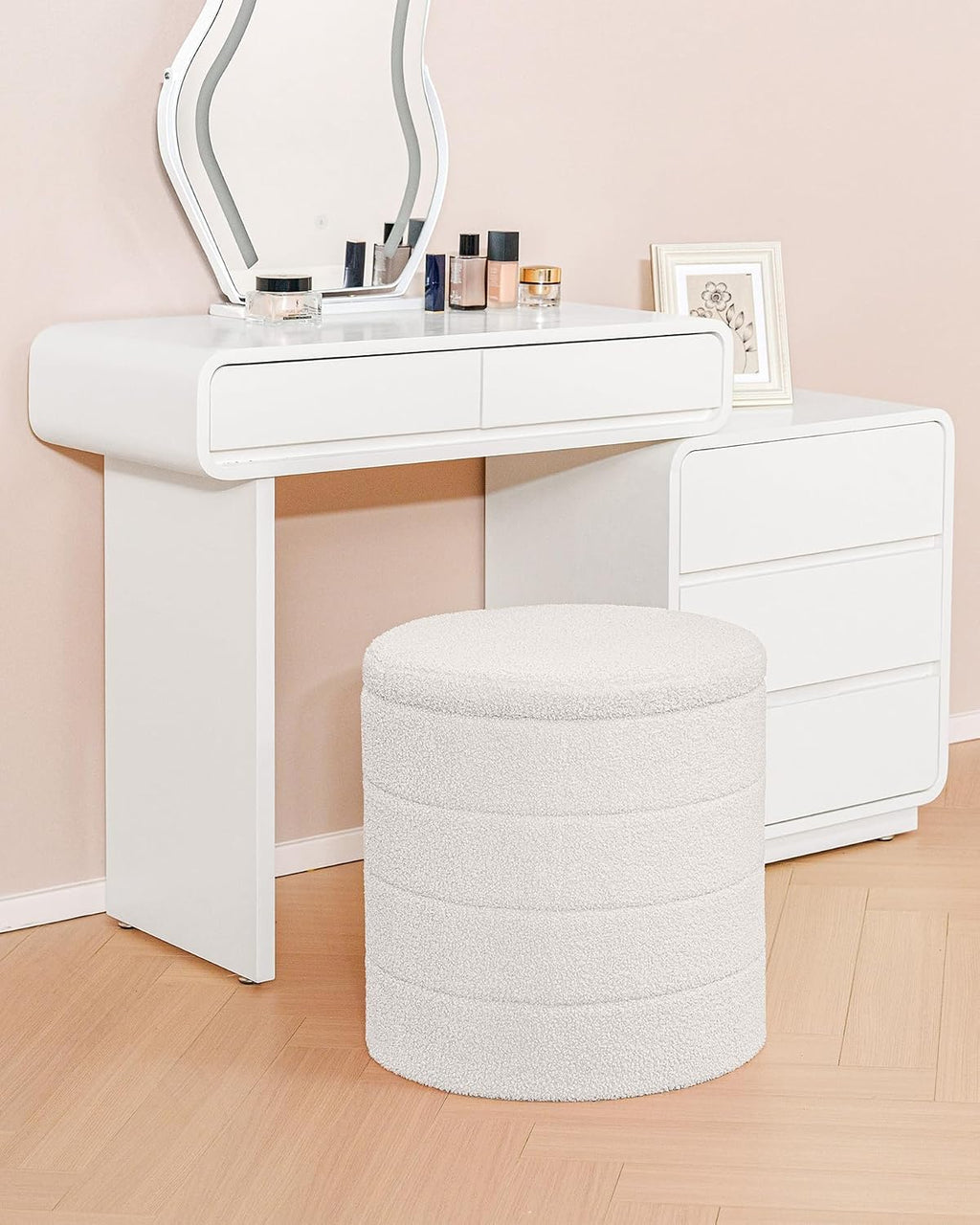 B FSOBEIIALEO Round Sherpa Storage Ottoman