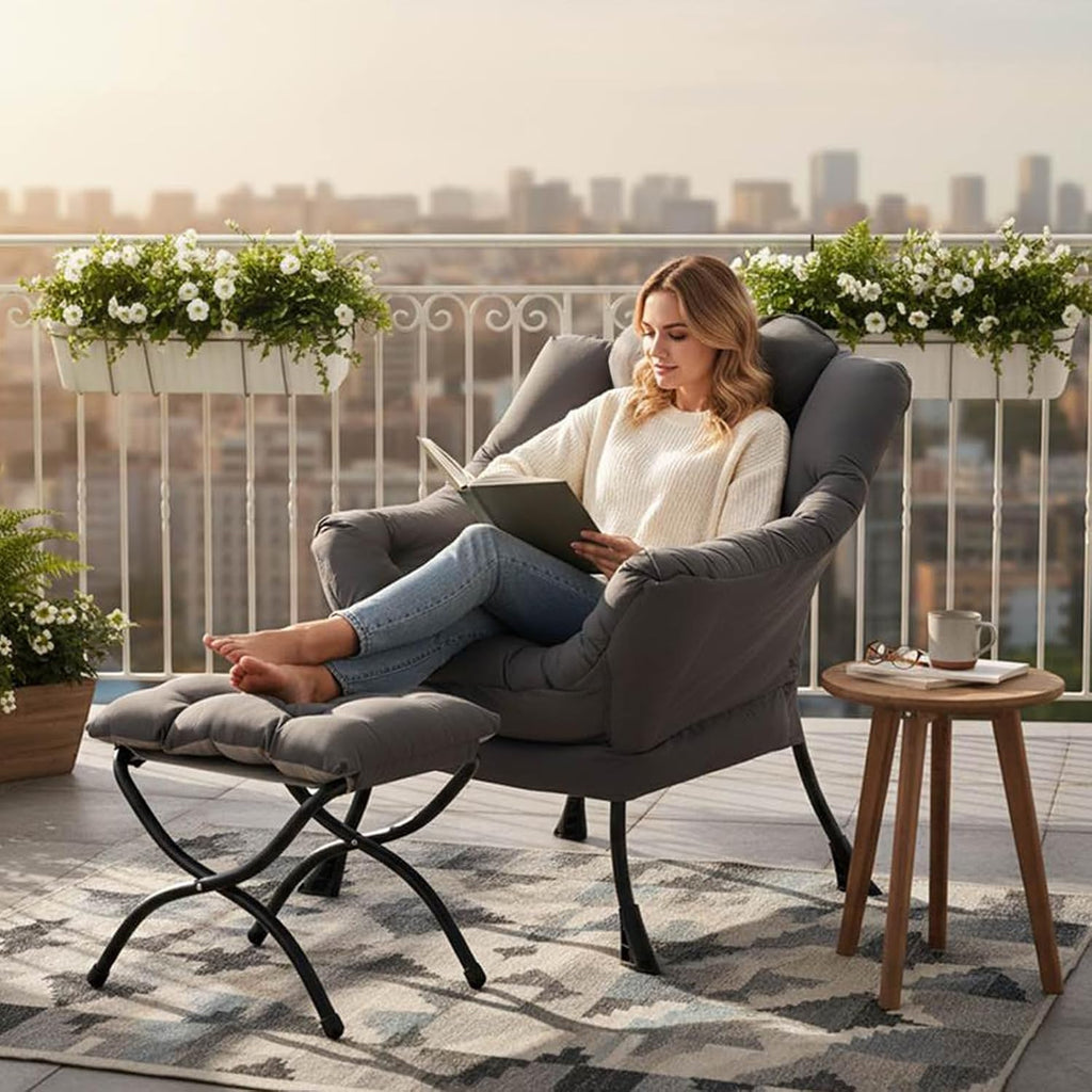 Tiita Dark Grey Accent Chair with Ottoman