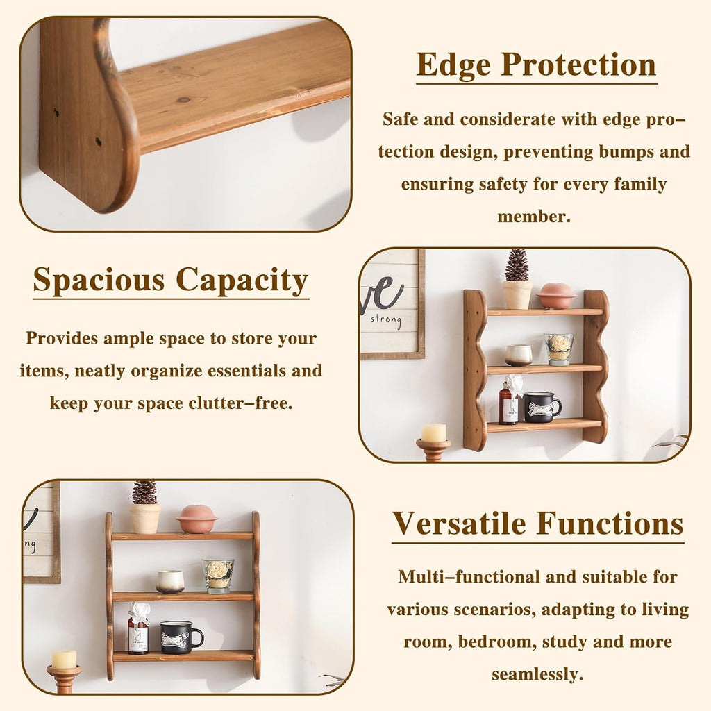 Solid Wood 3-Tier Wall Shelf