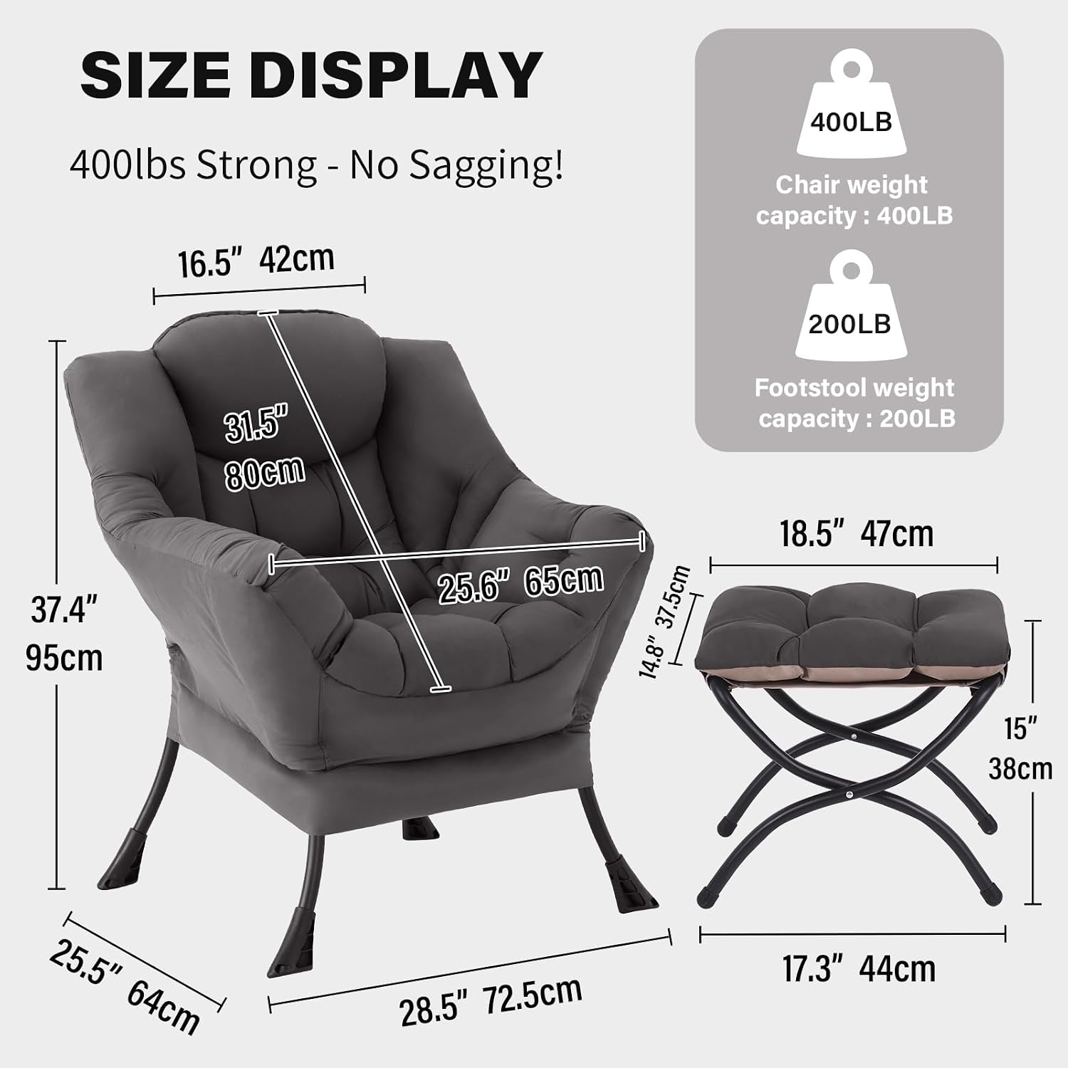 Tiita Dark Grey Accent Chair with Ottoman