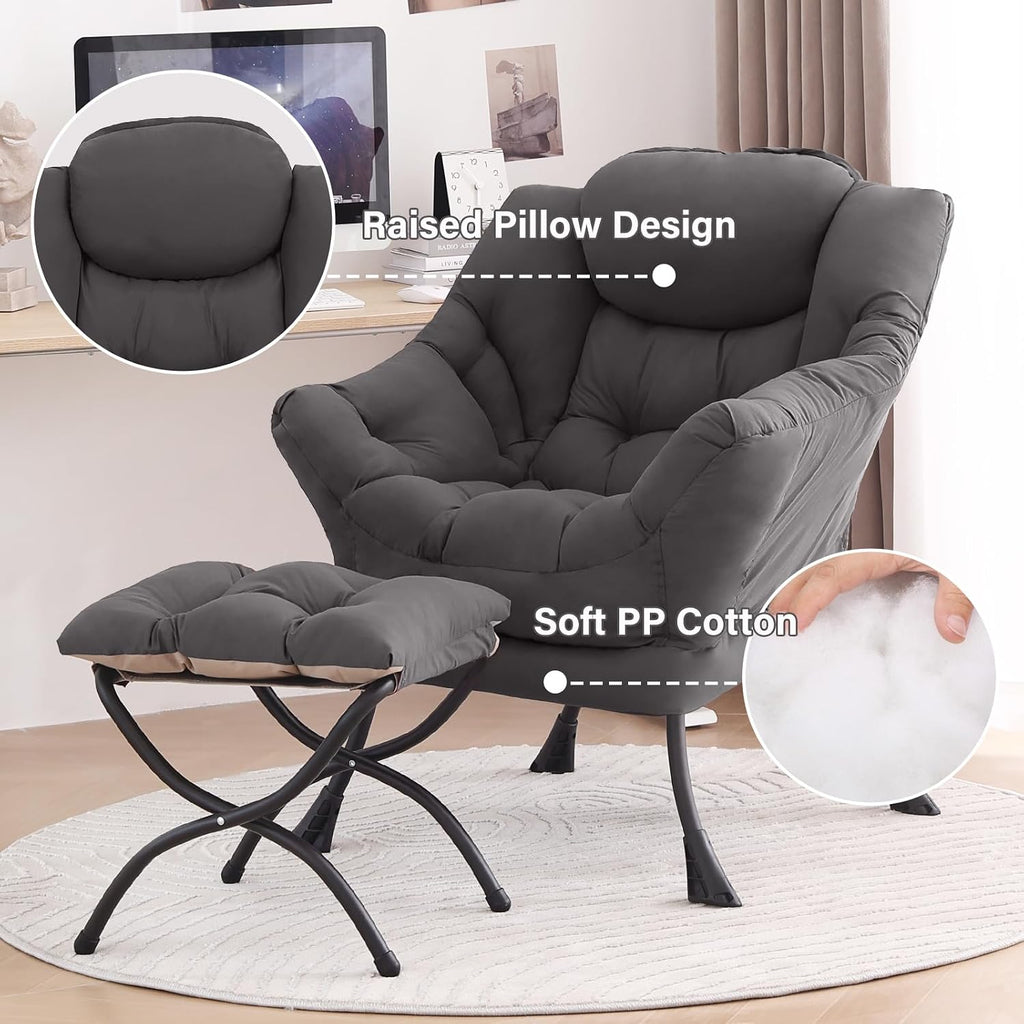 Tiita Dark Grey Accent Chair with Ottoman