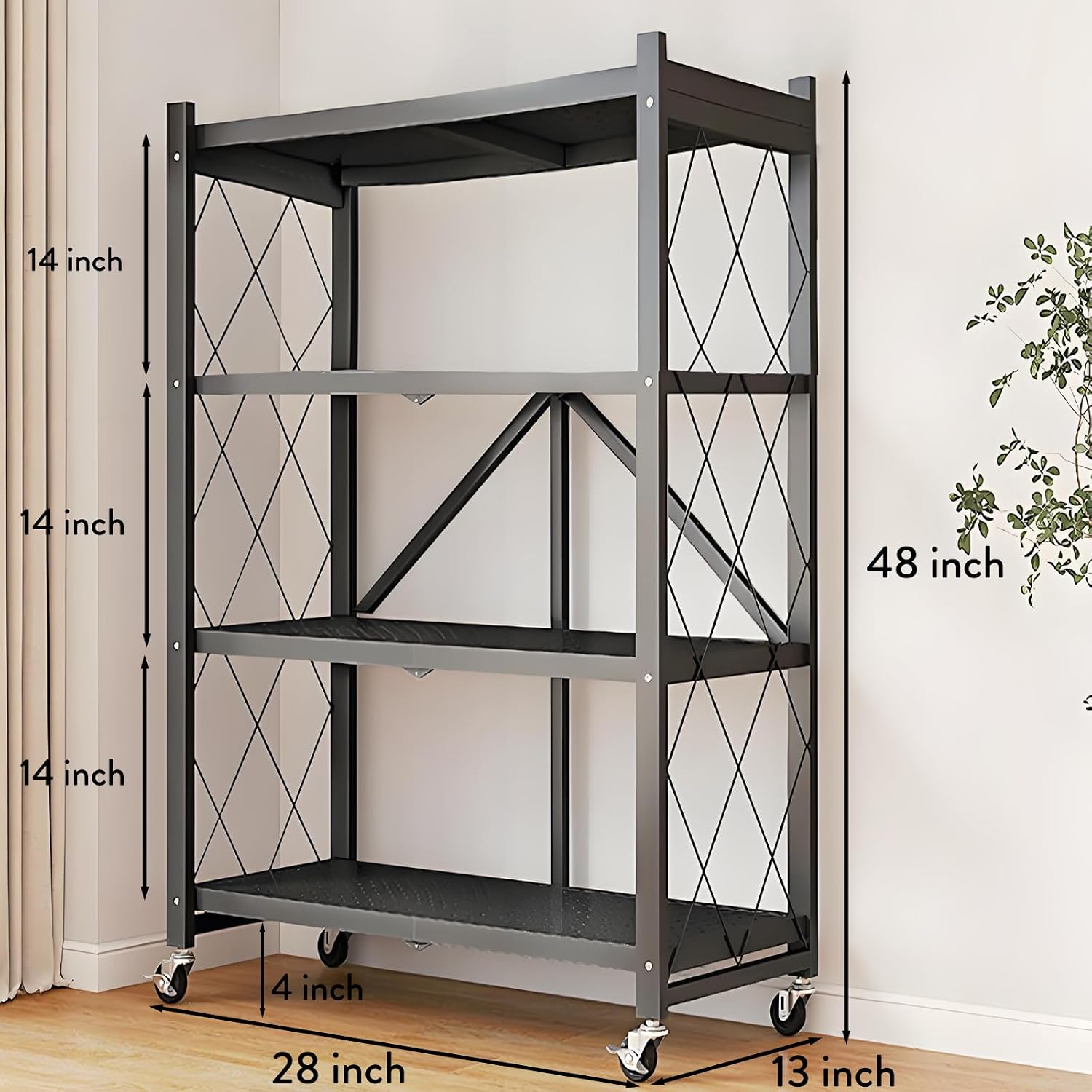 4-Tier Foldable Metal Storage Shelves