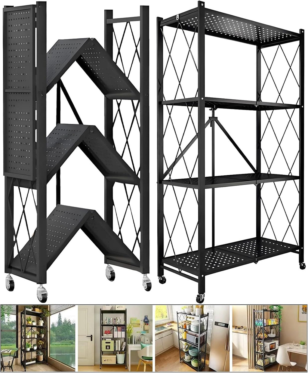 4-Tier Foldable Metal Storage Shelves
