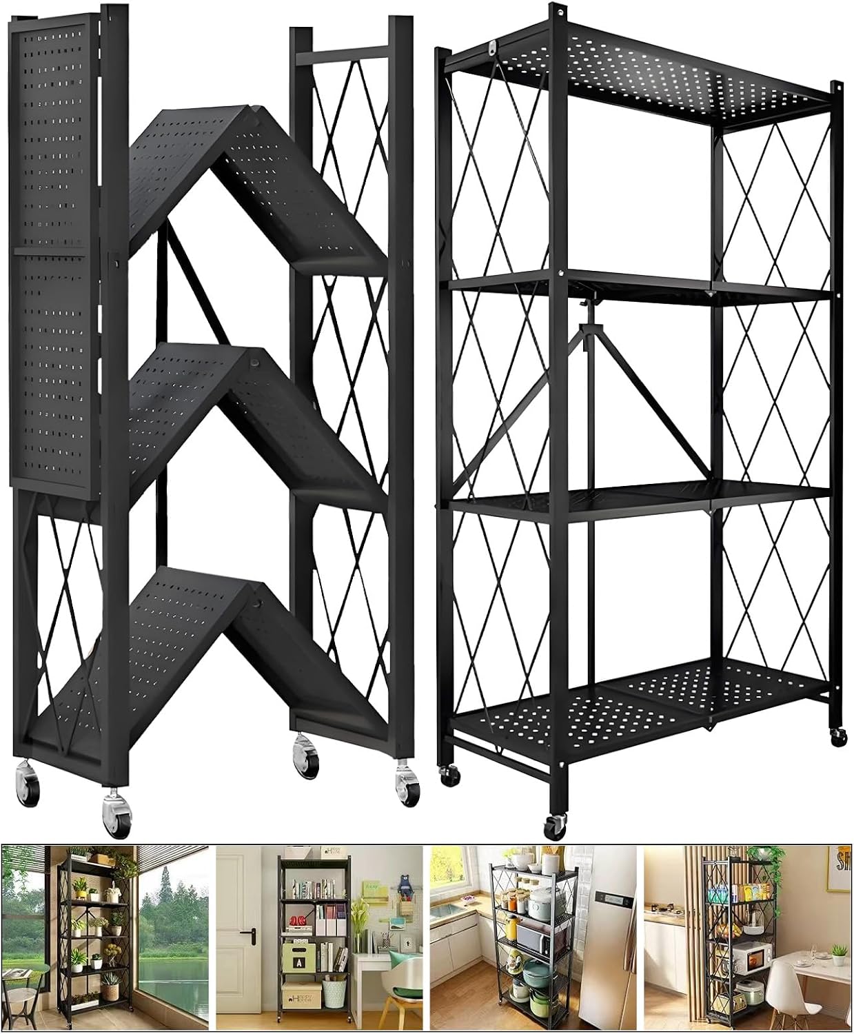 4-Tier Foldable Metal Storage Shelves