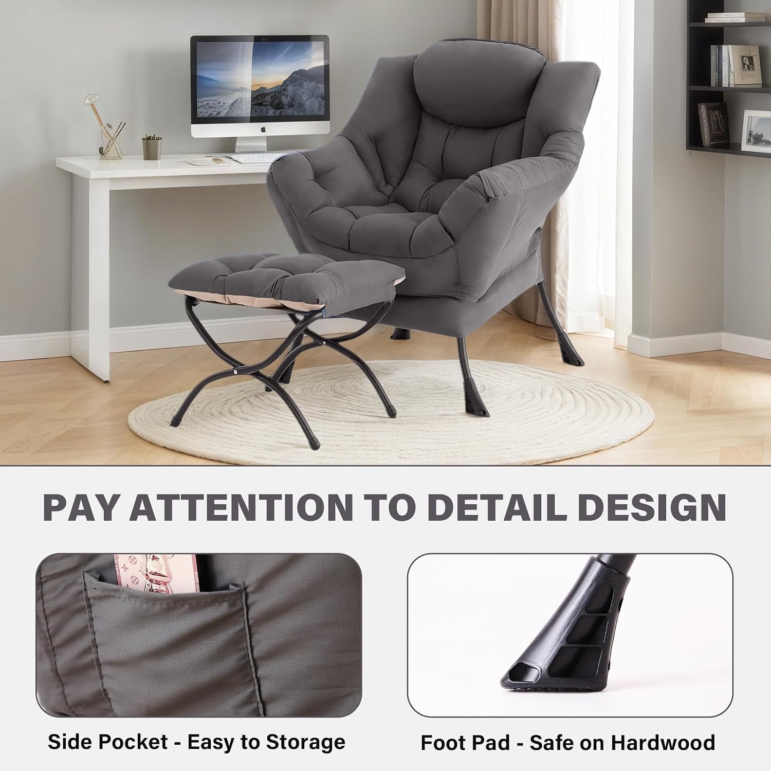 Tiita Dark Grey Accent Chair with Ottoman