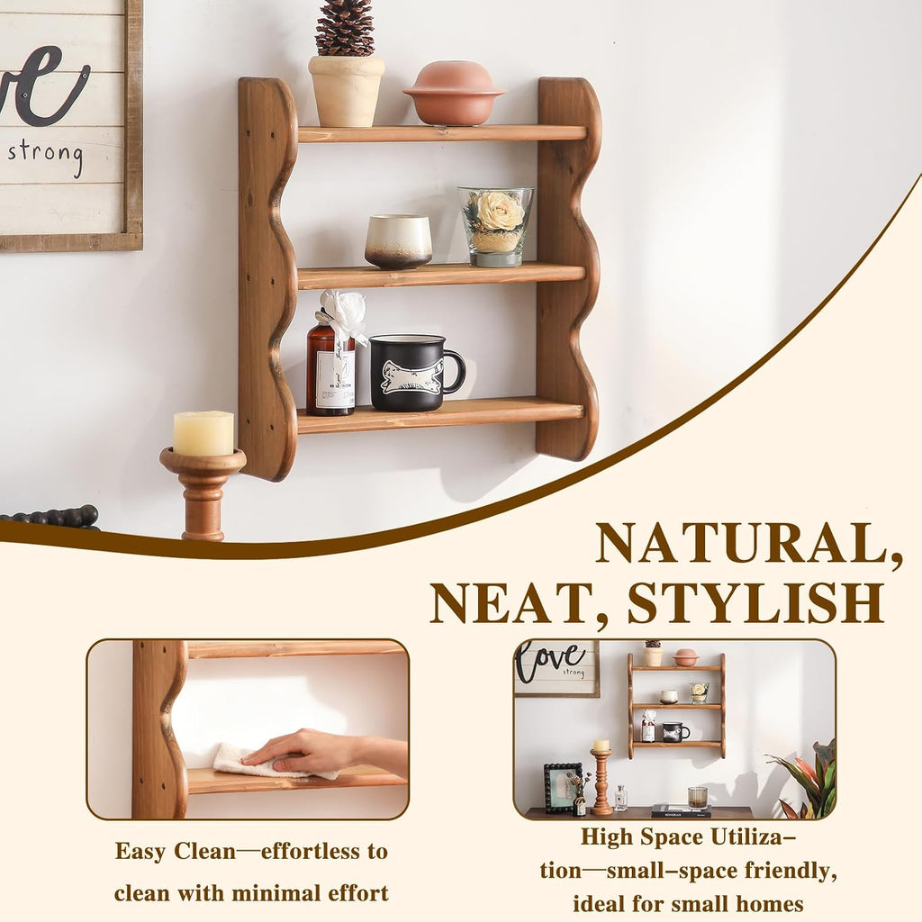 Solid Wood 3-Tier Wall Shelf
