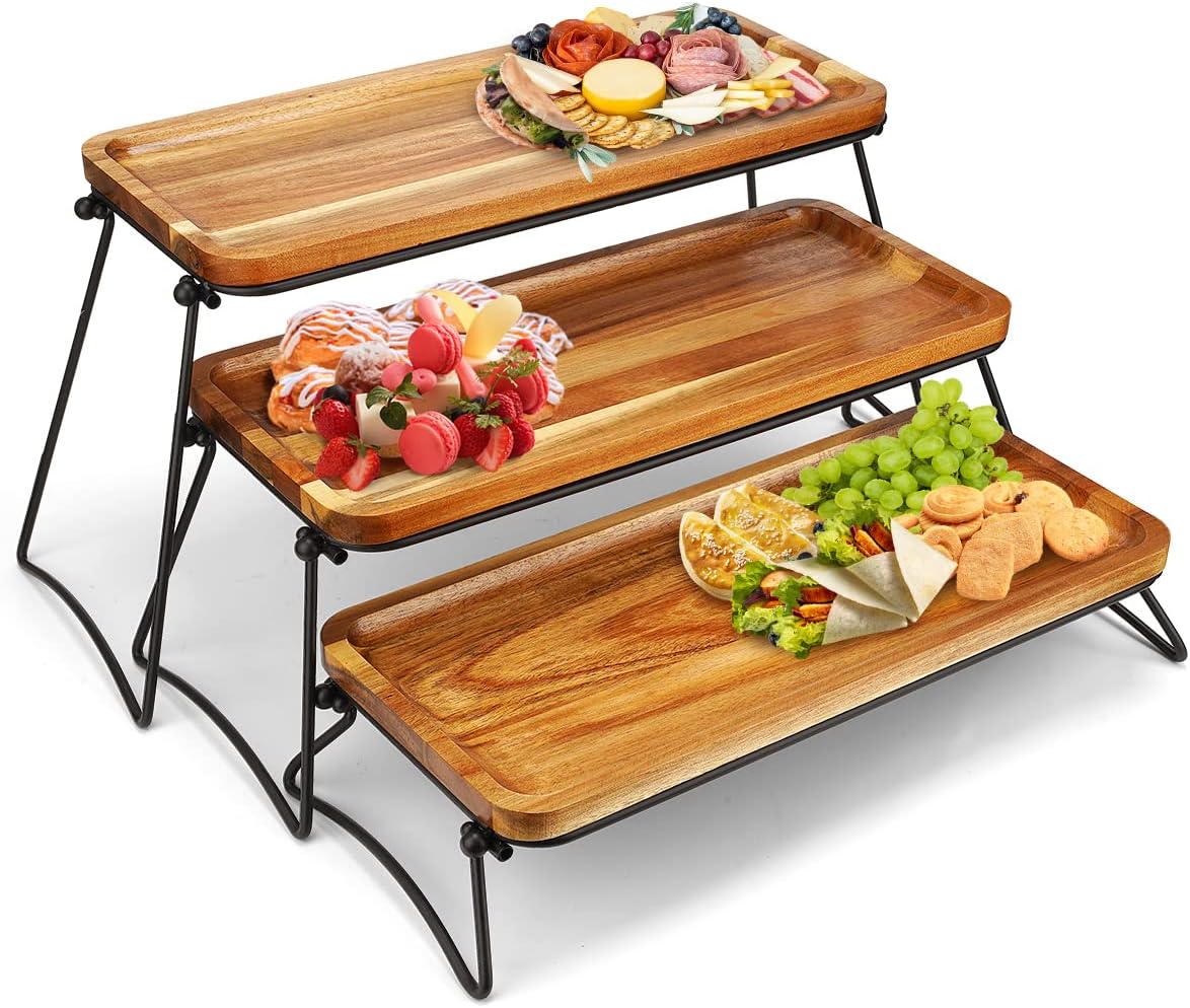 3 Tier Acacia Wood Cupcake Stand Tray