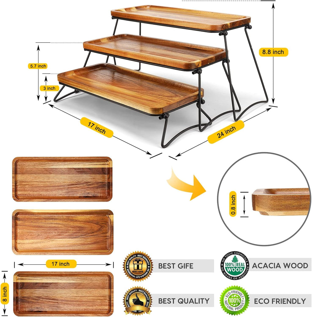 3 Tier Acacia Wood Cupcake Stand Tray