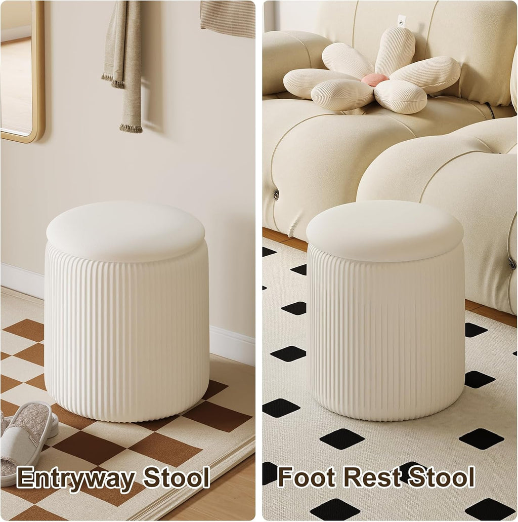 Velvet Round Storage Ottoman Set of 2