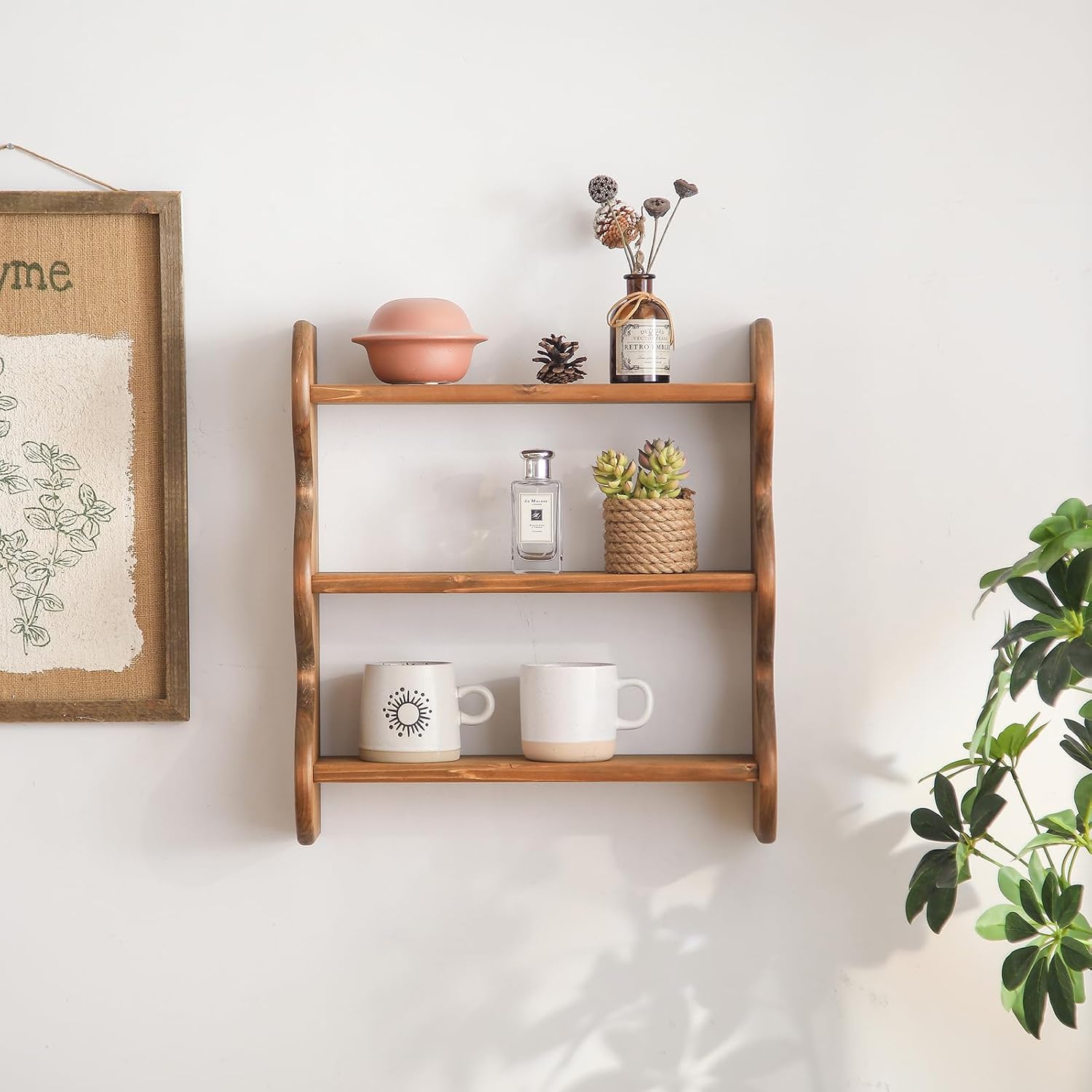 Solid Wood 3-Tier Wall Shelf