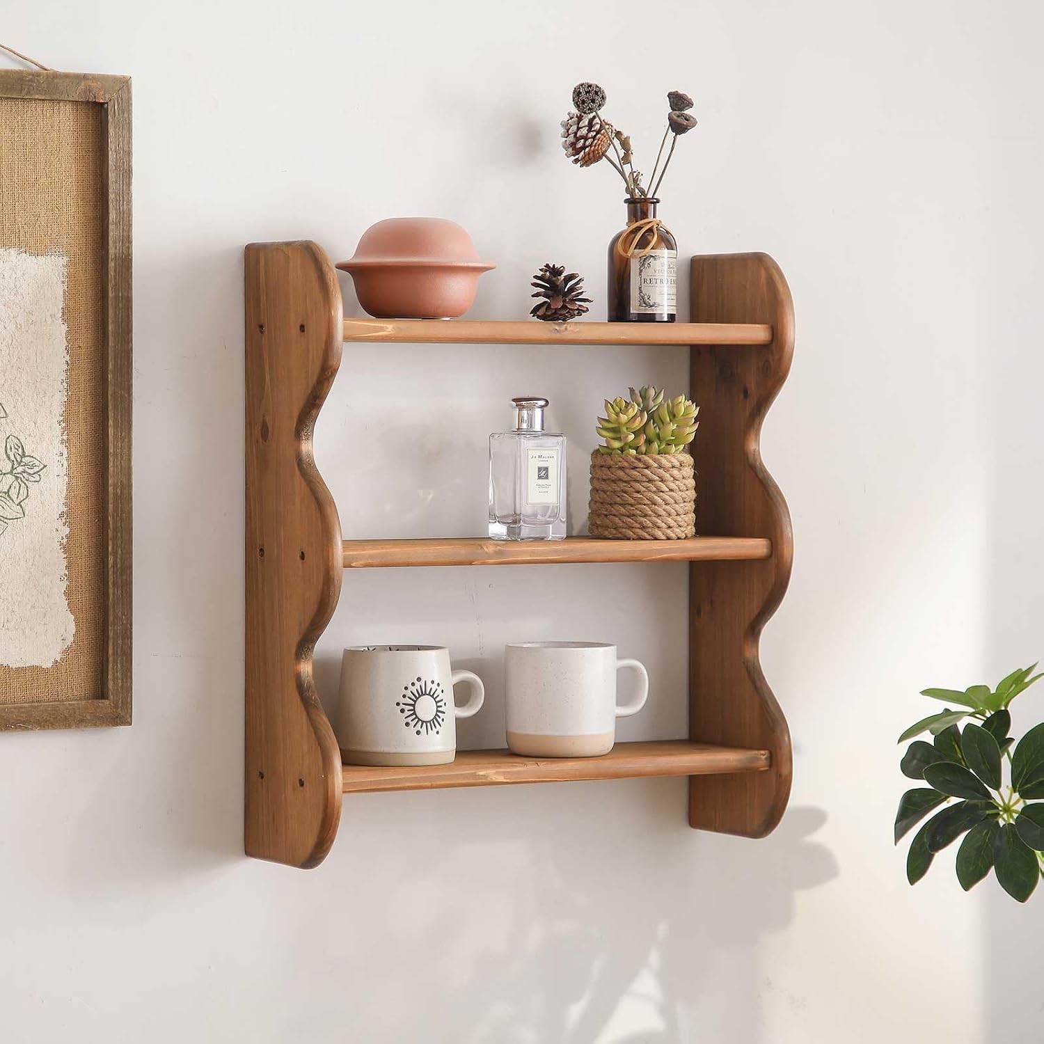 Solid Wood 3-Tier Wall Shelf