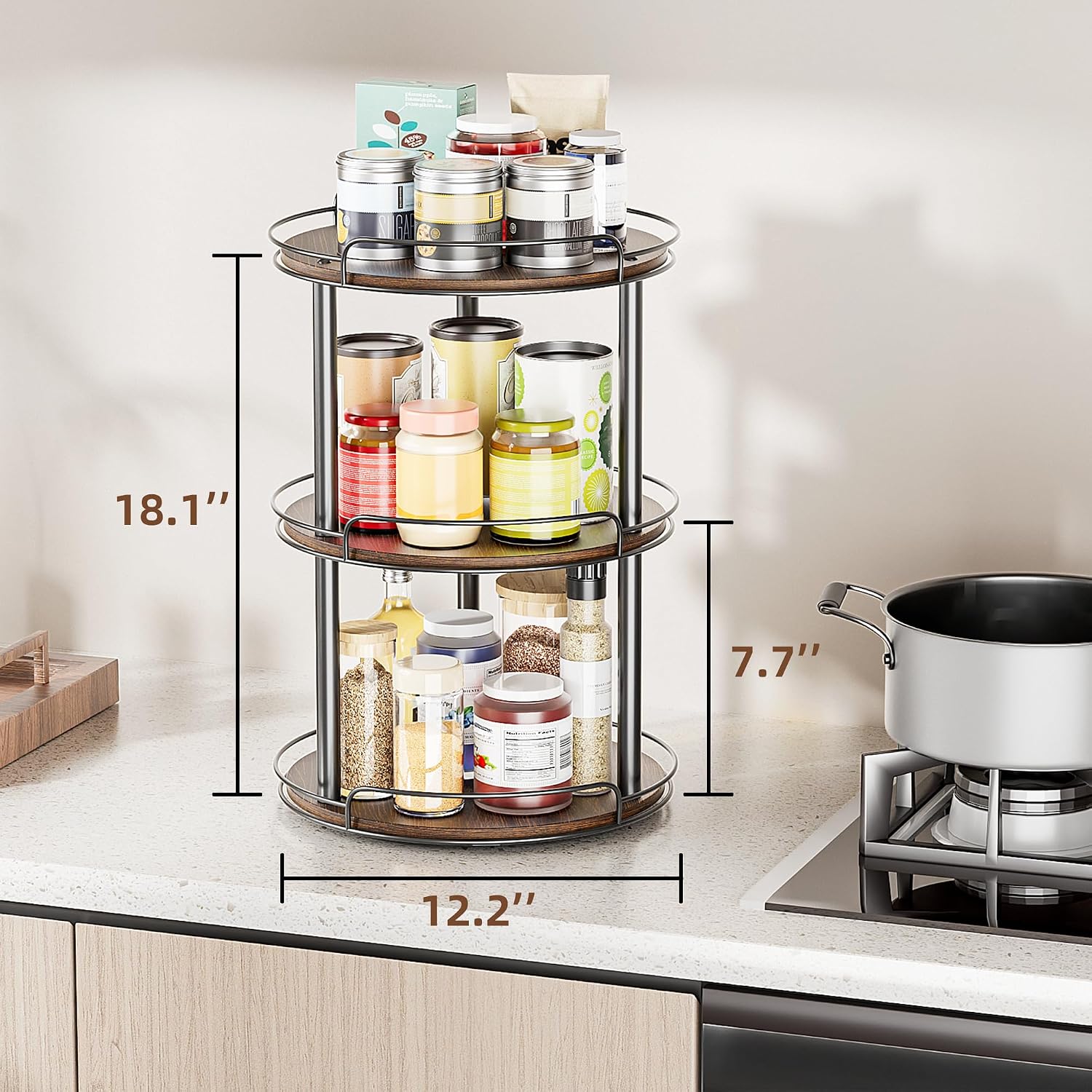 LAMU 3 Tier Wood Lazy Susan Organizer