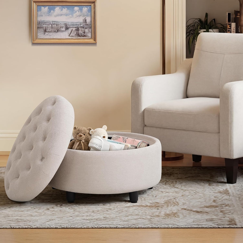 Fabric Round Storage Ottoman