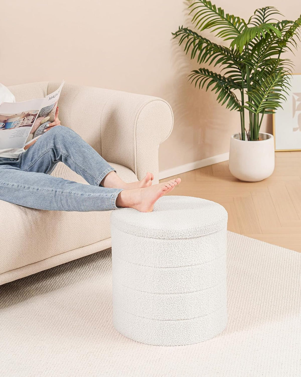 B FSOBEIIALEO Round Sherpa Storage Ottoman