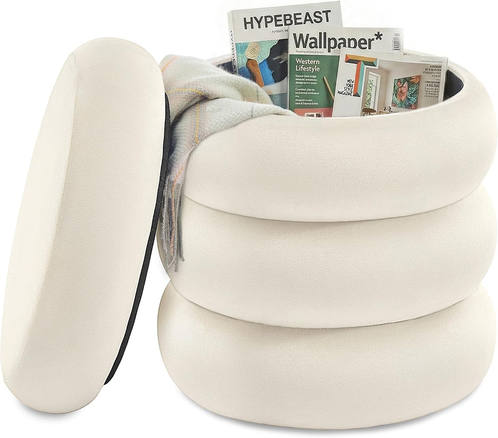 Velvet Round Storage Ottoman