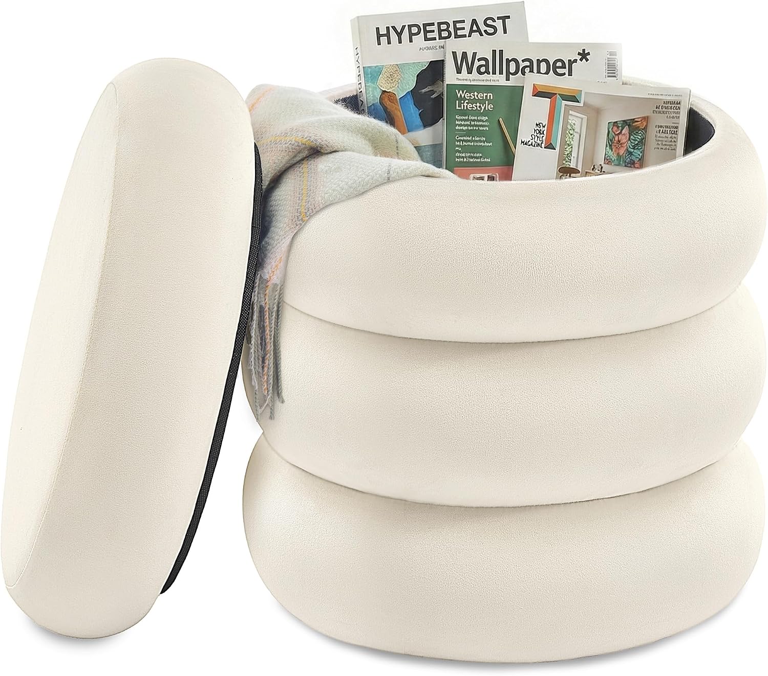Velvet Round Storage Ottoman