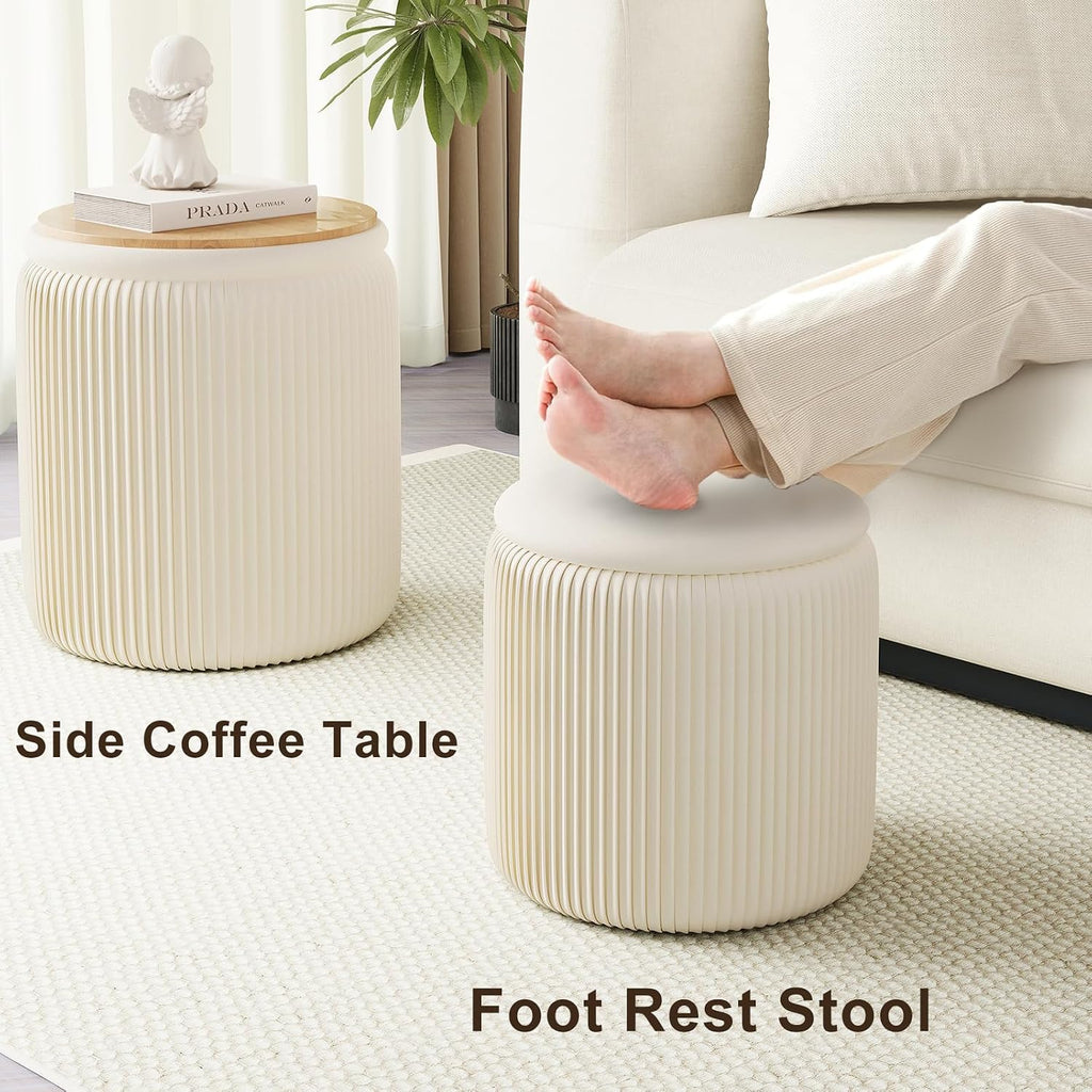 Velvet Round Storage Ottoman Set of 2