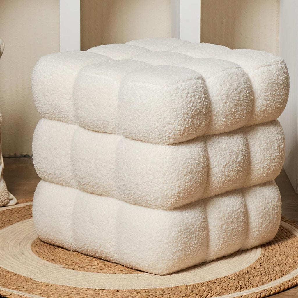 White Sherpa Square Ottoman