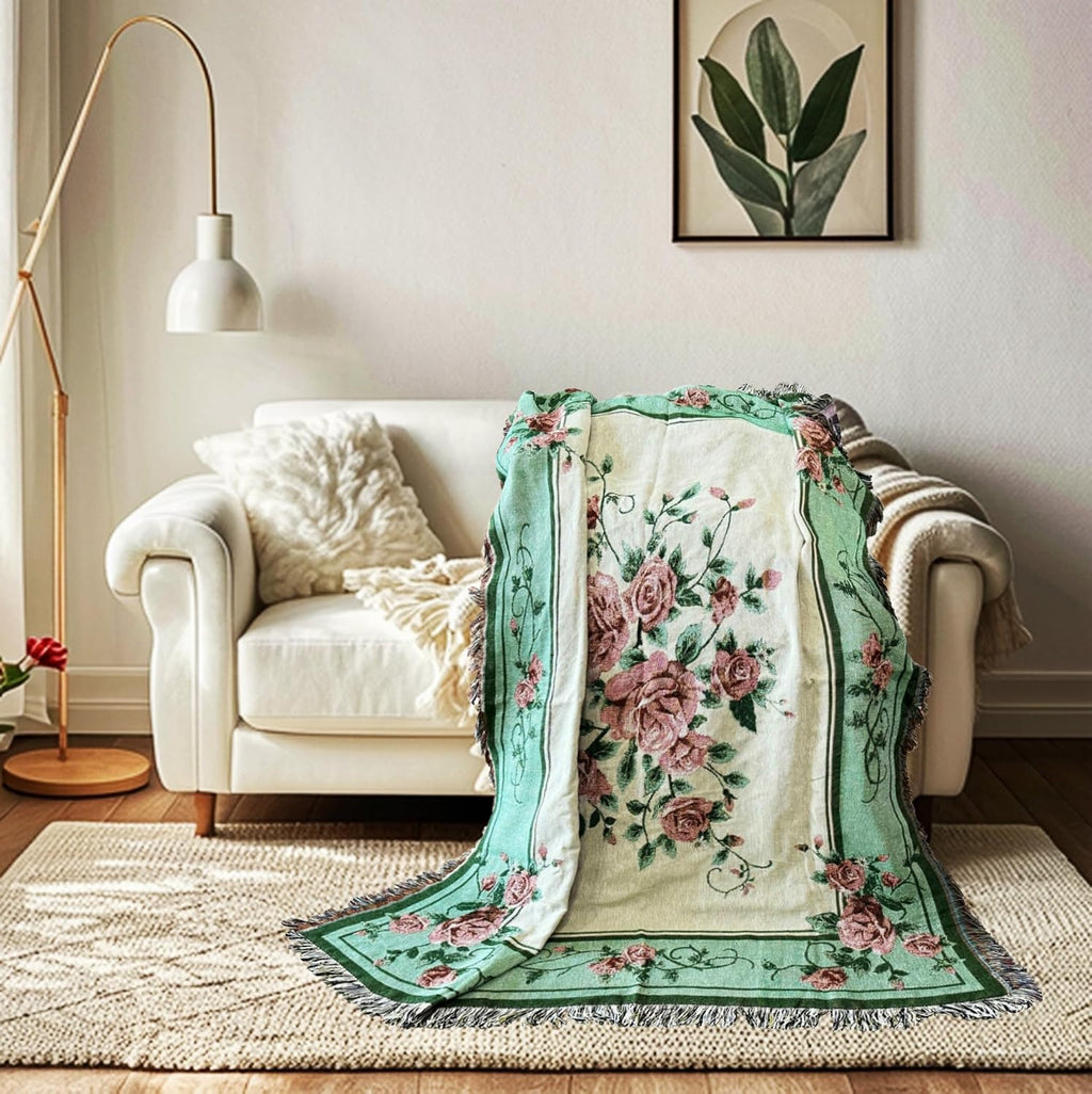 Rose Jacquard Tapestry Throw Blanket