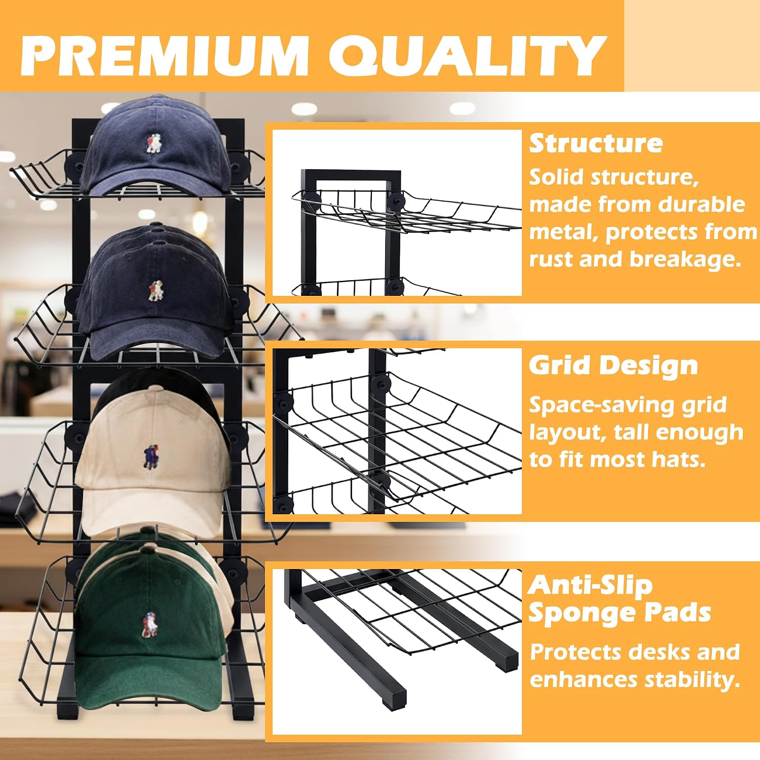 4 Tier Metal Hat Display Rack