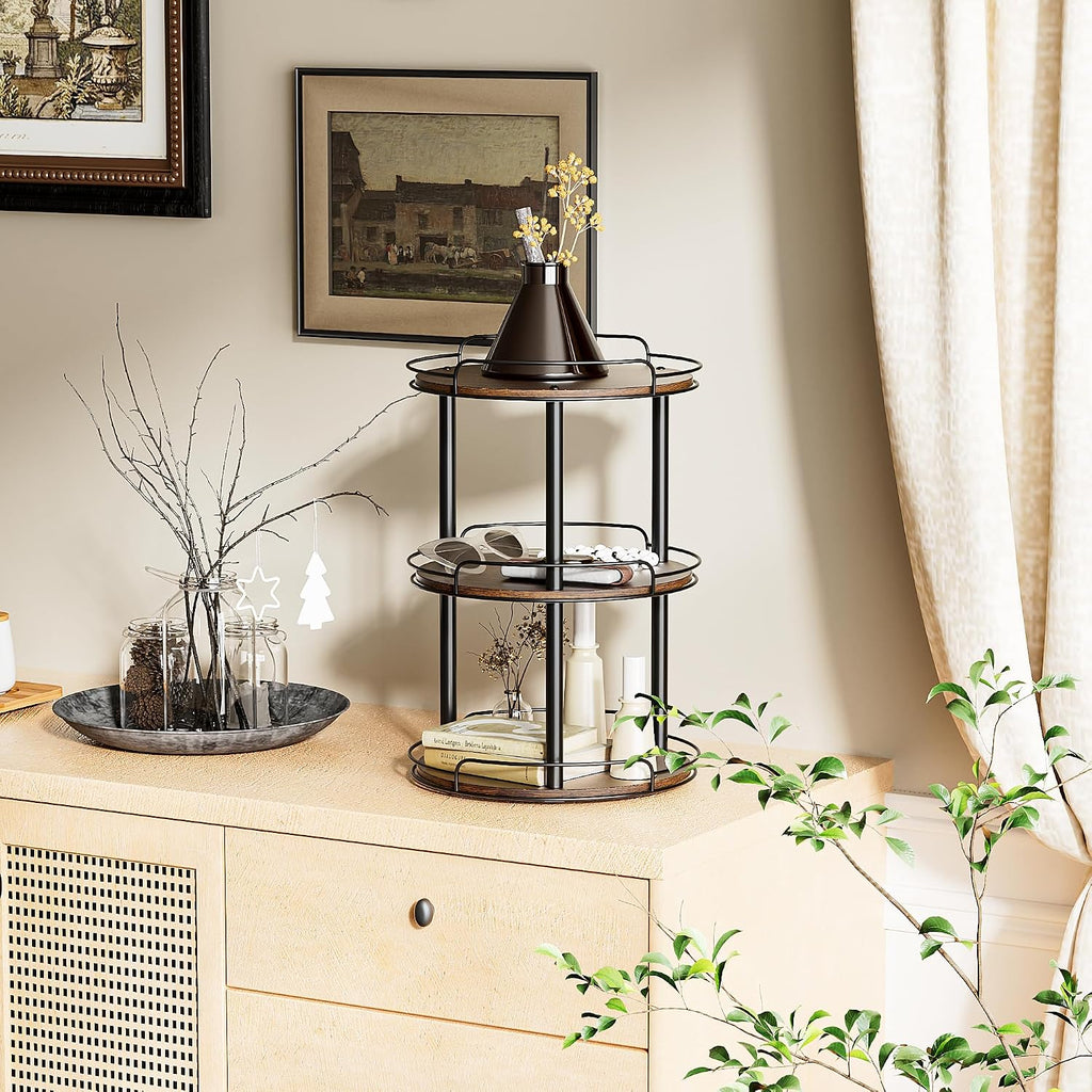 LAMU 3 Tier Wood Lazy Susan Organizer