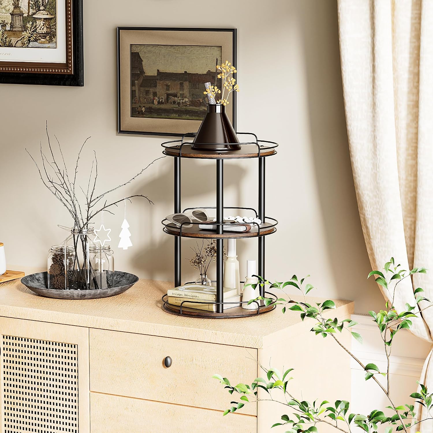 LAMU 3 Tier Wood Lazy Susan Organizer