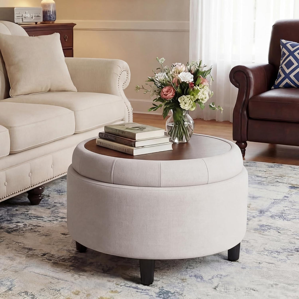 Fabric Round Storage Ottoman
