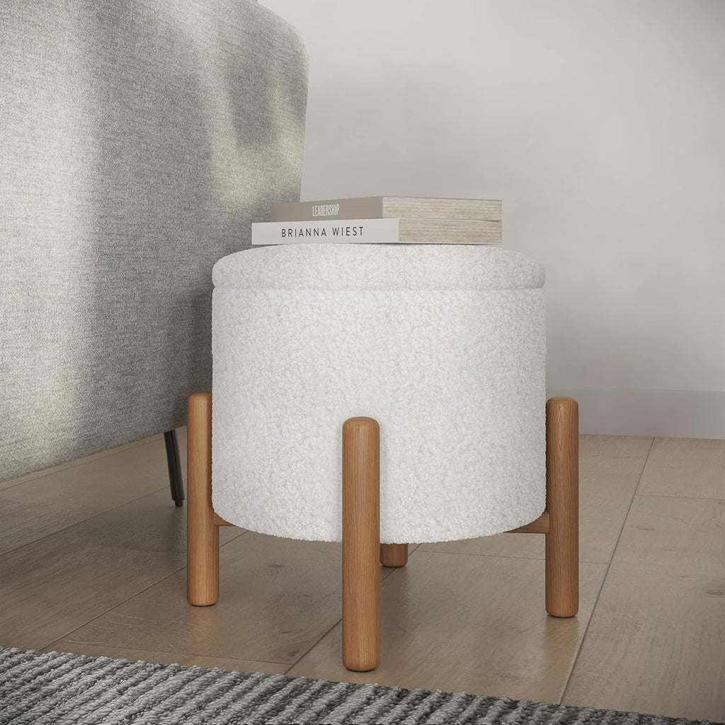 Lavish Home Round Sherpa Storage Ottoman