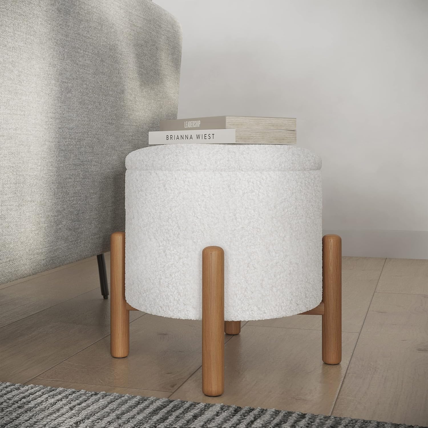 Lavish Home Round Sherpa Storage Ottoman
