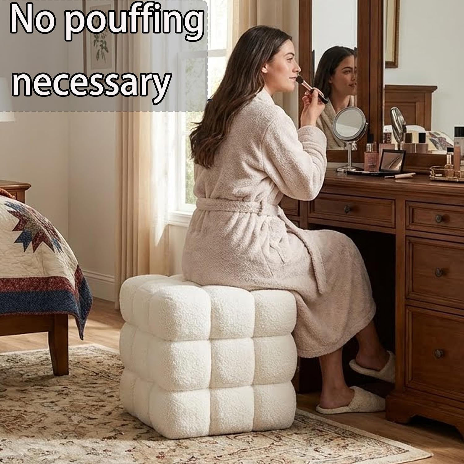 White Sherpa Square Ottoman