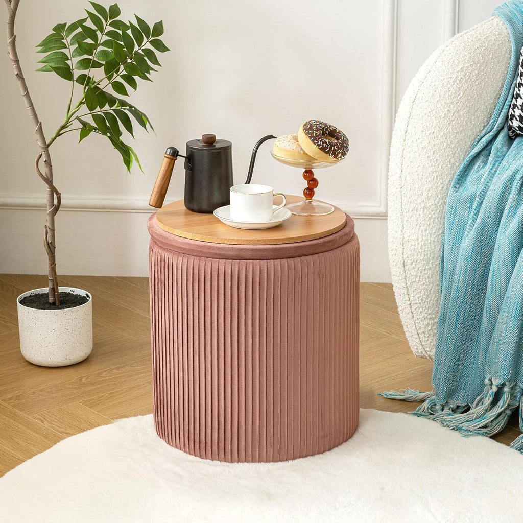 Velvet Round Storage Ottoman Set of 2
