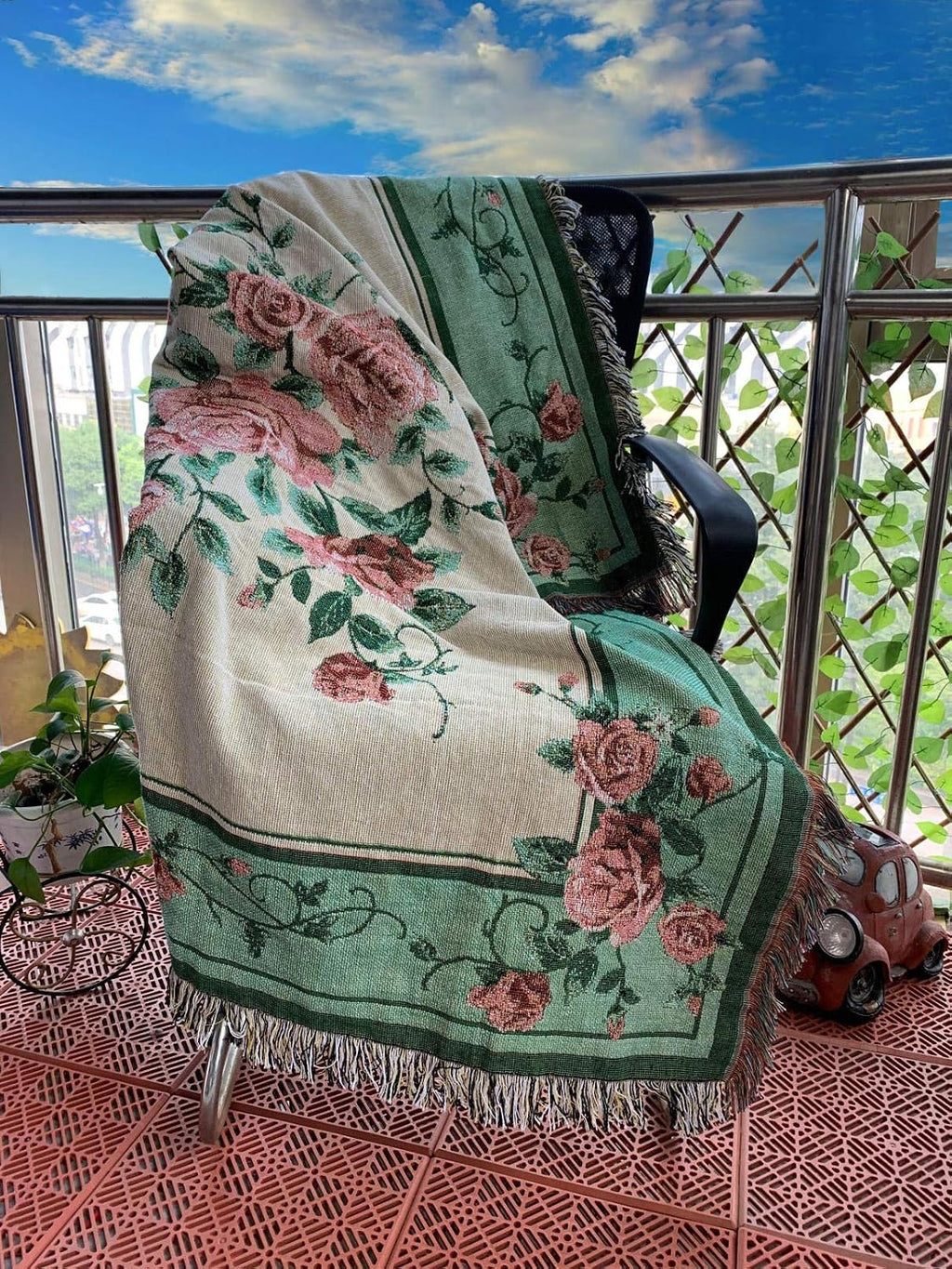 Rose Jacquard Tapestry Throw Blanket