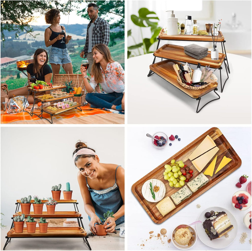 3 Tier Acacia Wood Cupcake Stand Tray