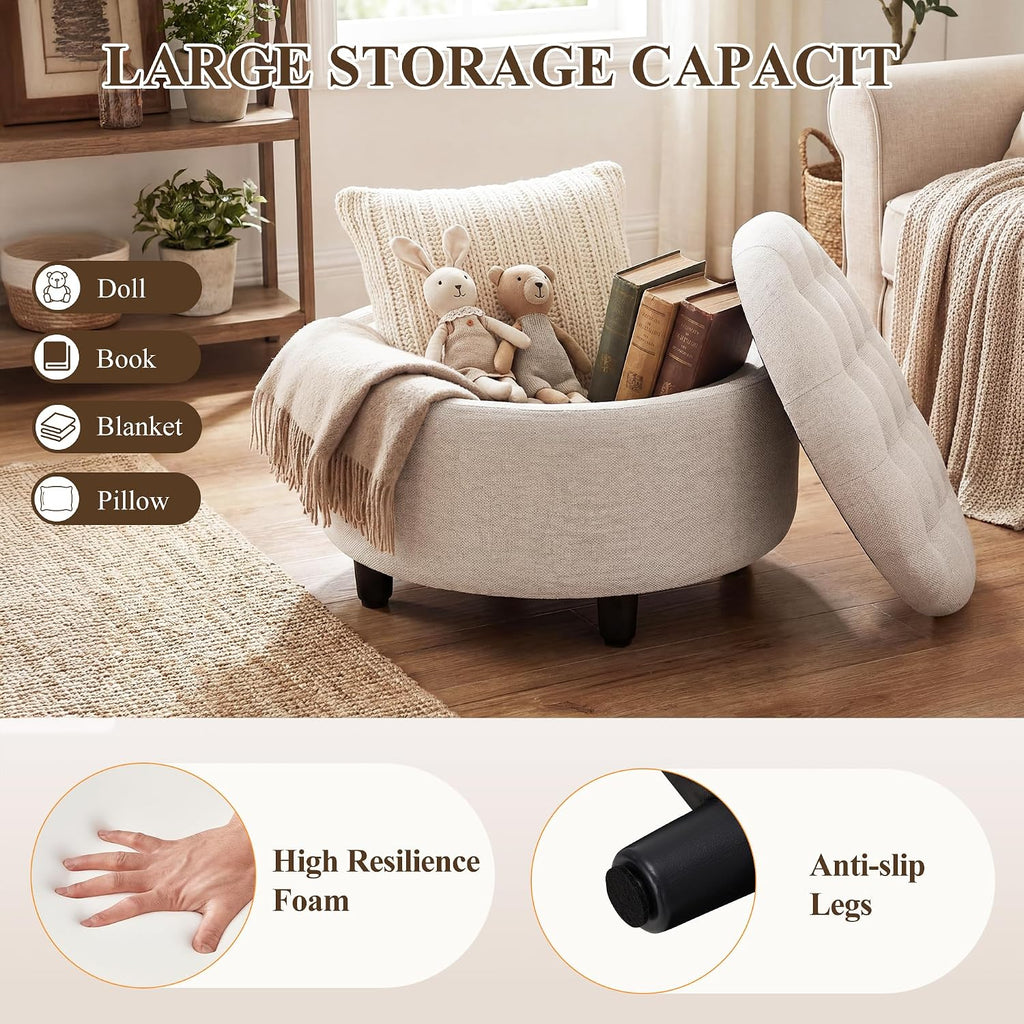Fabric Round Storage Ottoman