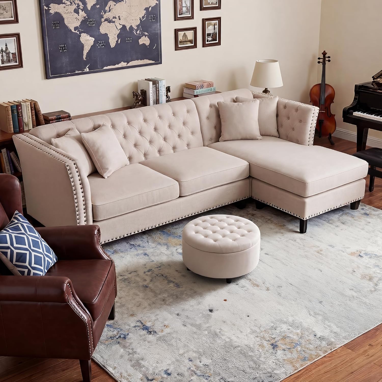 Fabric Round Storage Ottoman