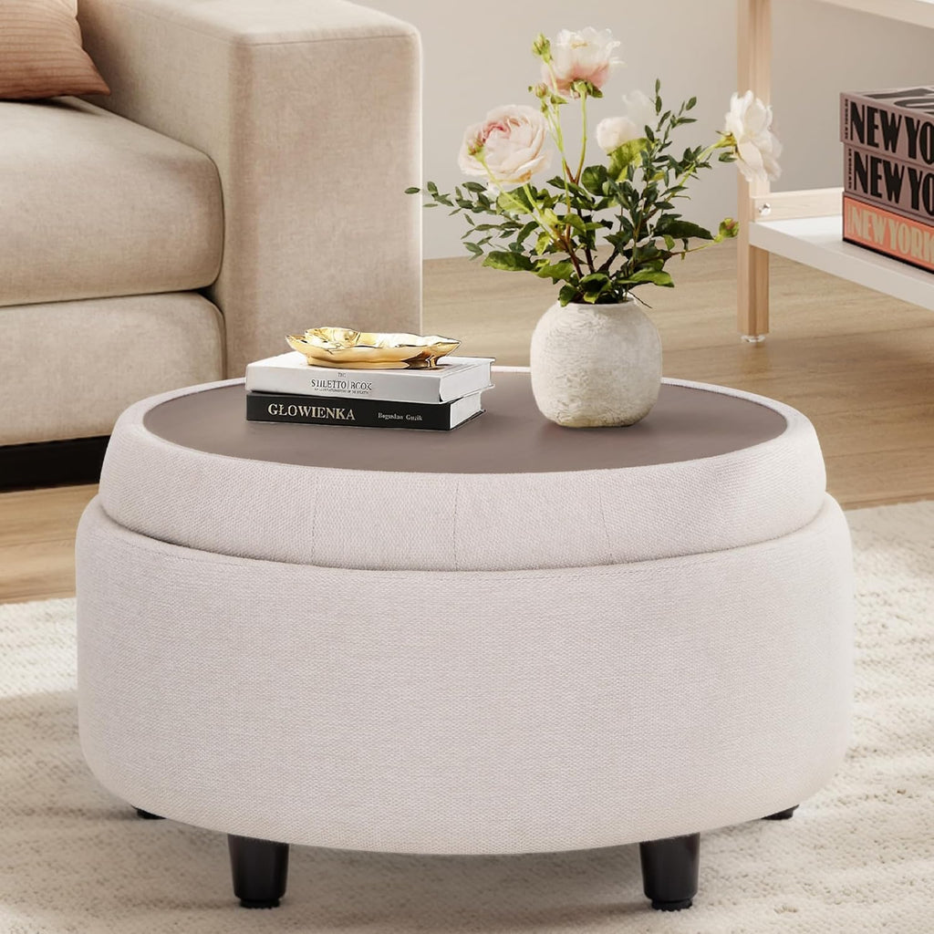 Fabric Round Storage Ottoman