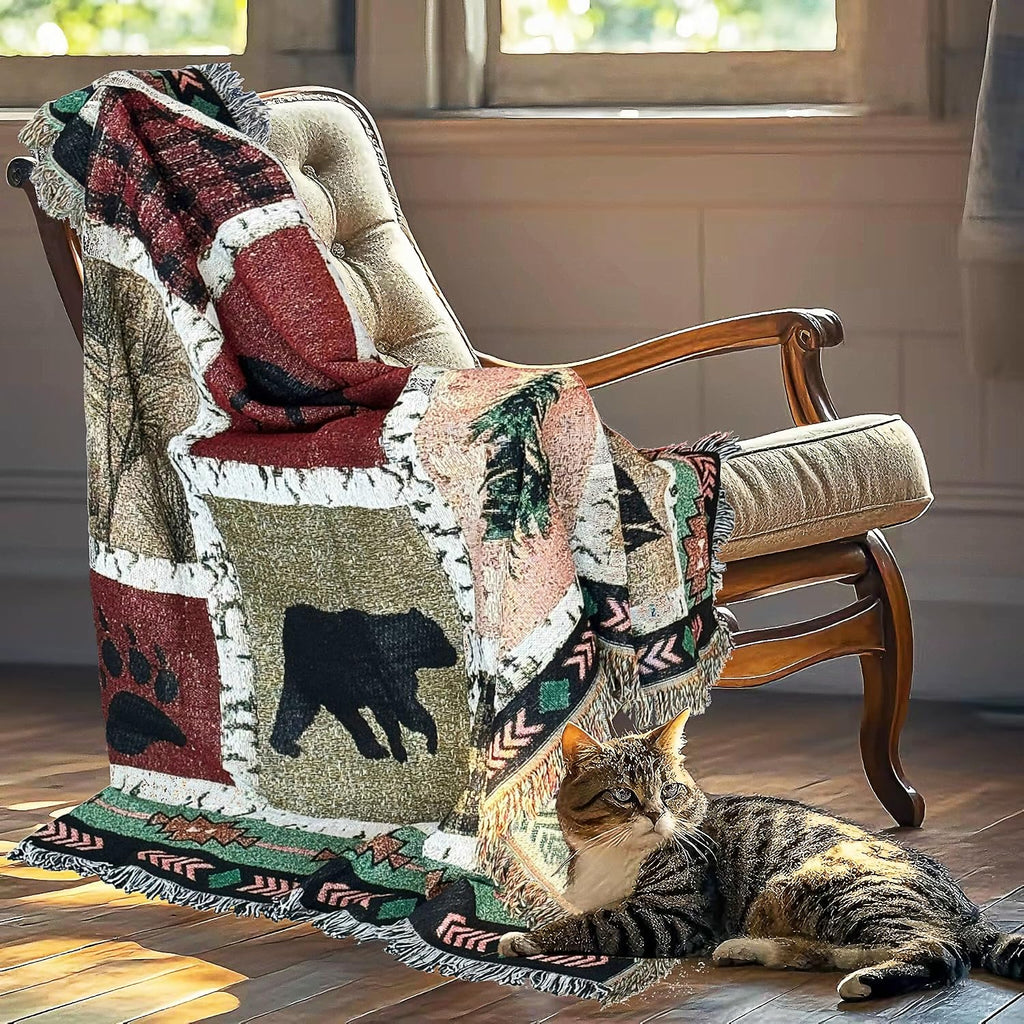 Geometric Moose Bear Woven Tapestry Throw