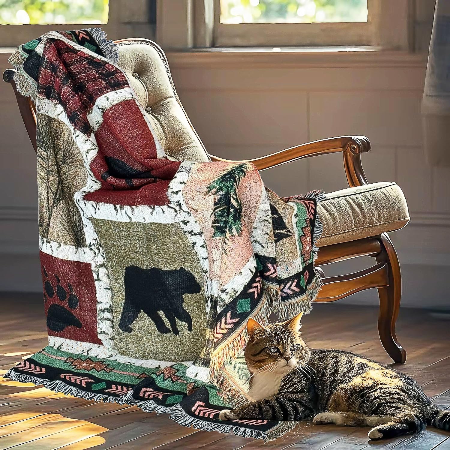 Geometric Moose Bear Woven Tapestry Throw