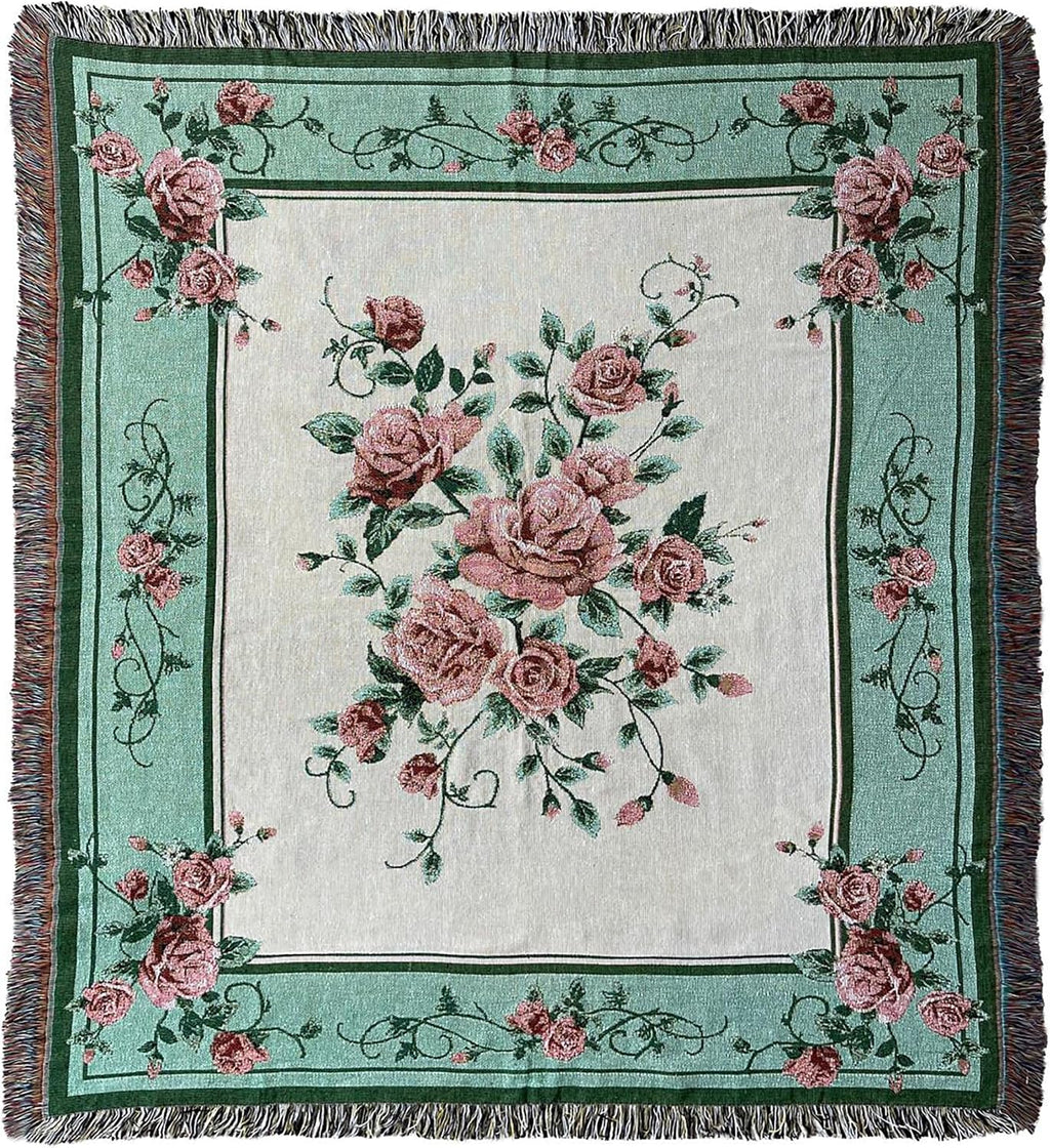Rose Jacquard Tapestry Throw Blanket