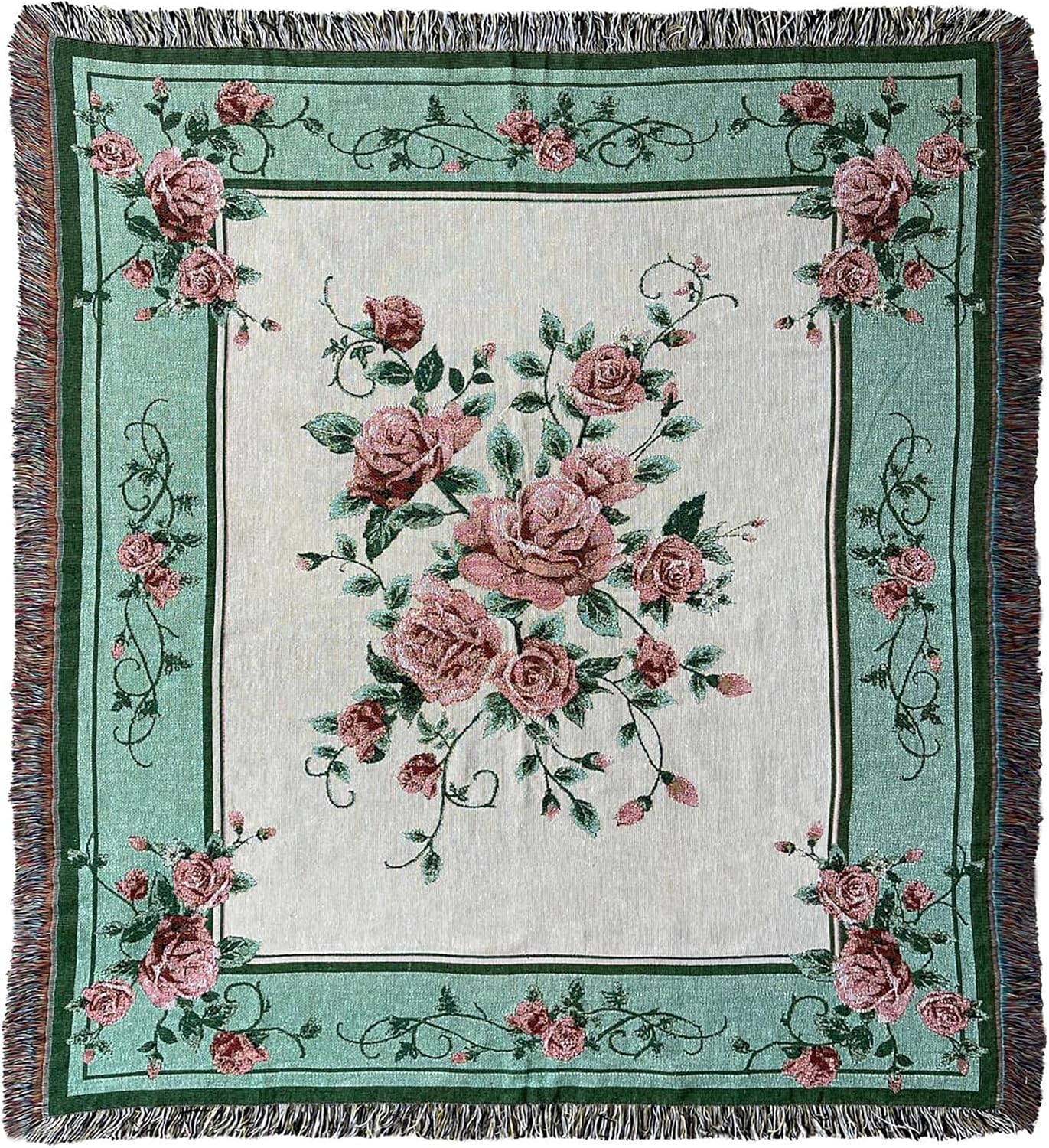 Rose Jacquard Tapestry Throw Blanket