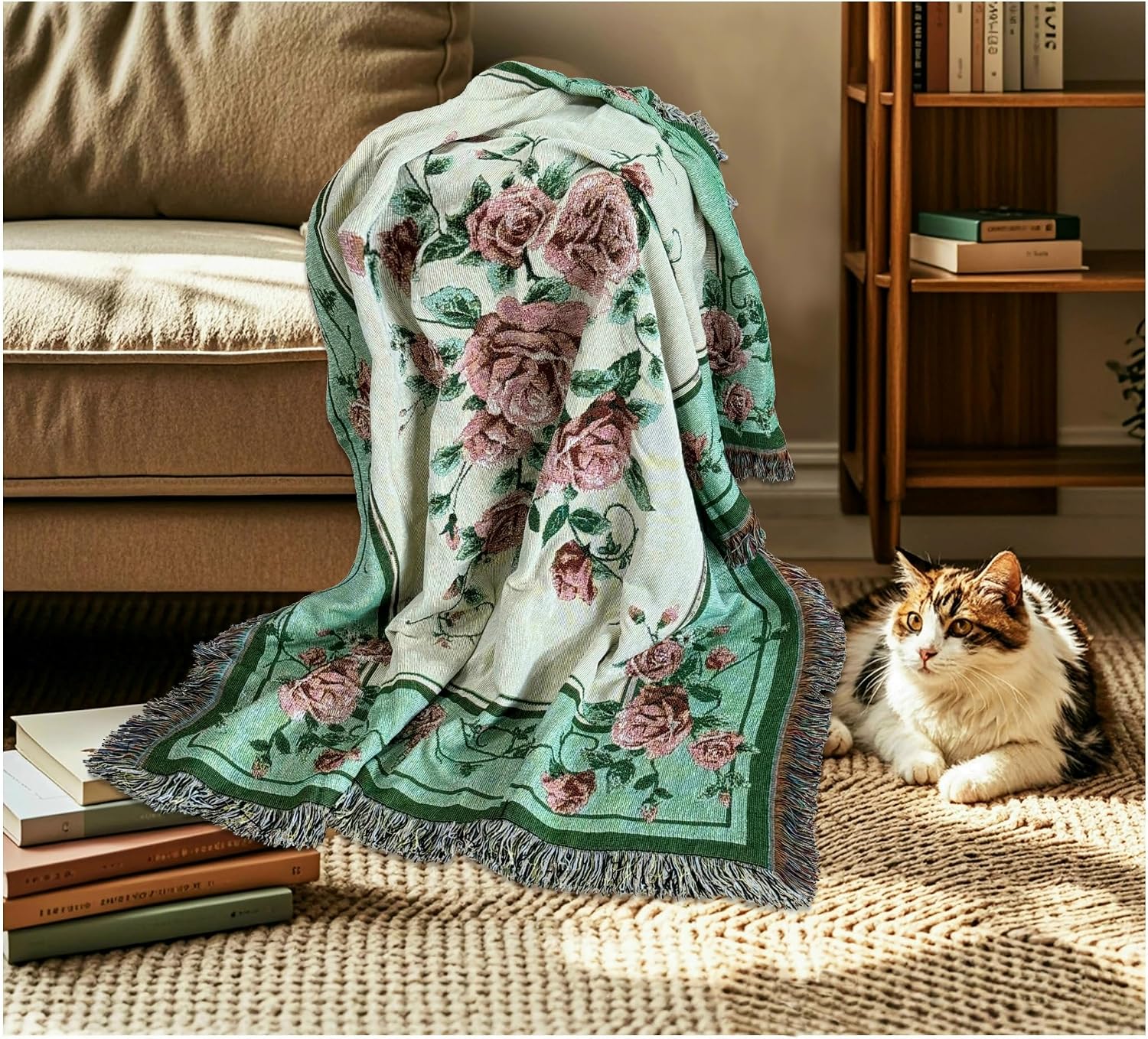 Rose Jacquard Tapestry Throw Blanket