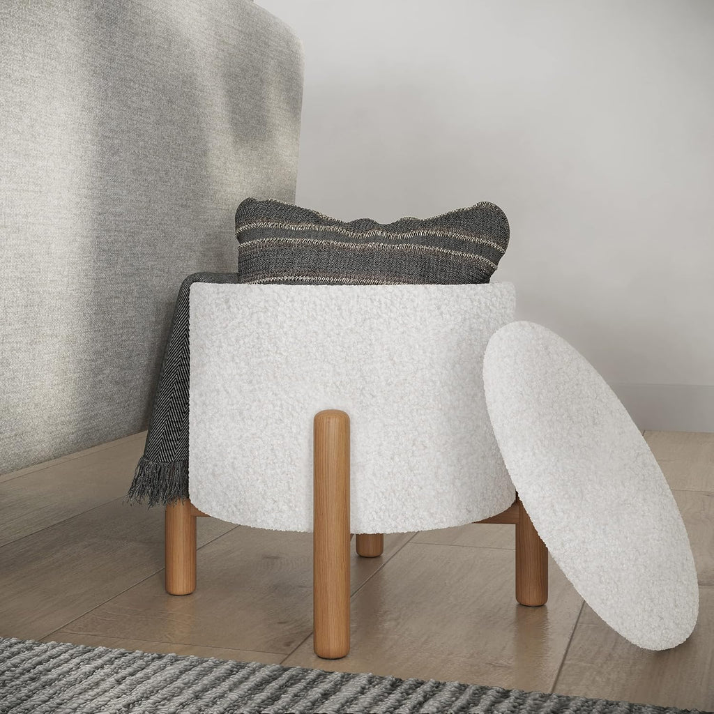 Lavish Home Round Sherpa Storage Ottoman