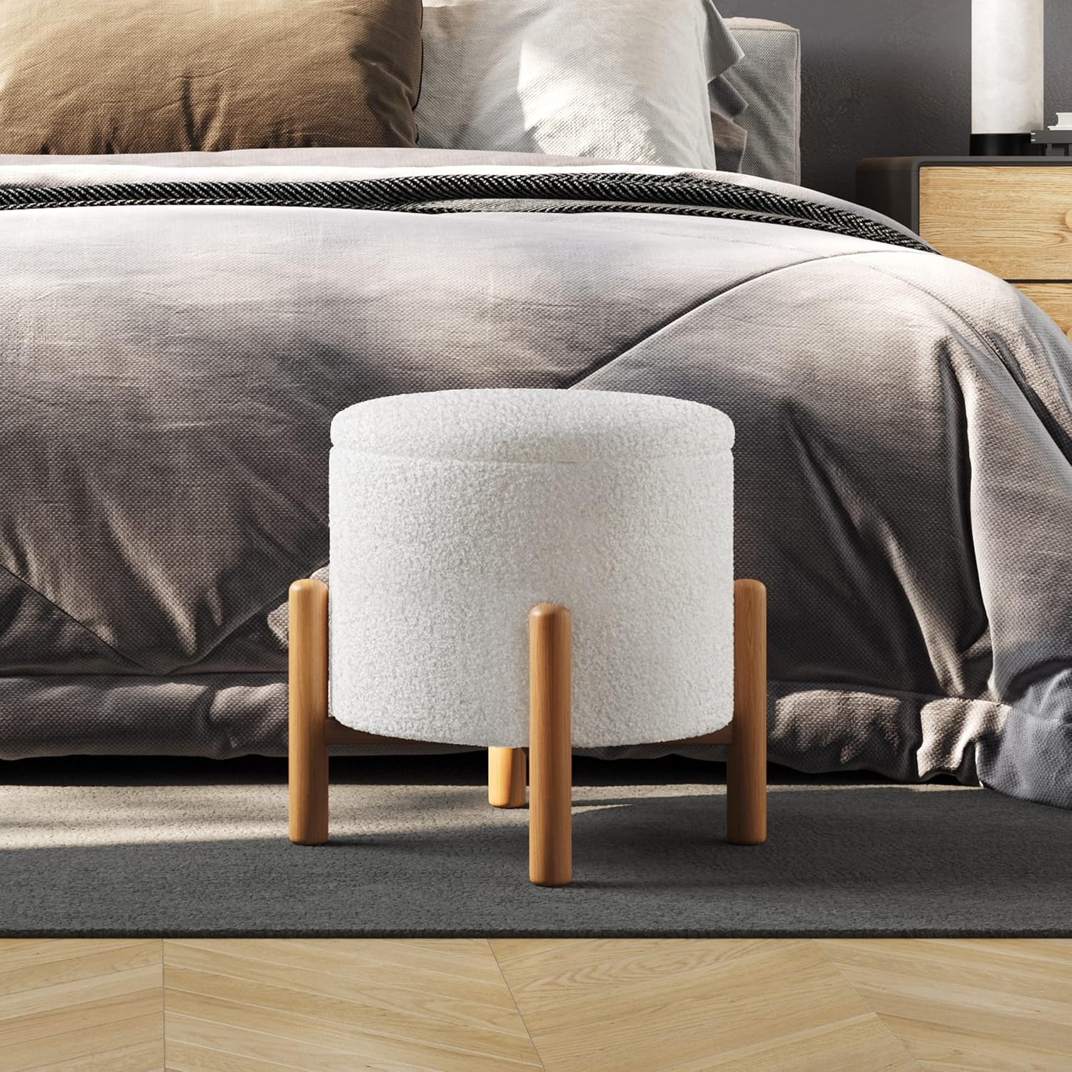 Lavish Home Round Sherpa Storage Ottoman
